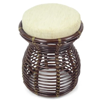 Milan Handmade Natural Rattan Wicker Ottoman Stool Vanity Bedroom, Dark Brown - Image 1 of 4