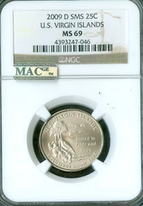 2009 D US VIRGIN ISALND QUARTER NGC MS69 SMS MAC SPOTLESS . - Picture 1 of 2