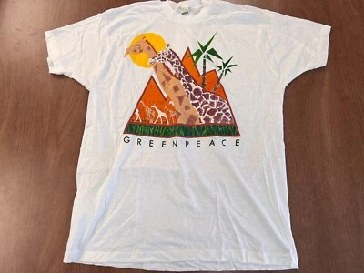 GREENPEACE GIRAFFE 1988 T SHIRT SINGLE STITCH VINTAGE DEADSTOCK 3XL SCREEN STARS - Image 1 of 4