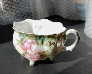 Antique Tea Cup 3 Legs R S Prussia Pale Green Pink White Flowers No Chips - Picture 1 of 8