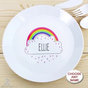Personalised Childrens Plate. Kids Rainbow White Dinner Plate. Girls Name - Picture 1 of 2