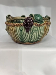 Vintage Majolica Pottery Planter Grapes Succulent Air Plant - Picture 1 of 8