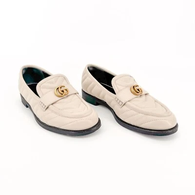 Mocasín Gucci Marmont GG Matelasse EU 36.5 US 6.5 Blanco Acolchado Cuero Chevron Foto 1 de 4