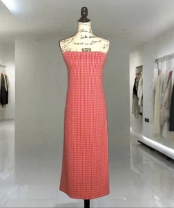ZARA Long Dress Women’s Red Plaid Print Straight Neck Thin Straps Size M - Picture 1 of 6