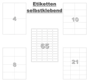Klebeetiketten Mehrzweck Etiketten selbstklebend Adressetiketen DIN A4 weiß - Bild 1 von 6