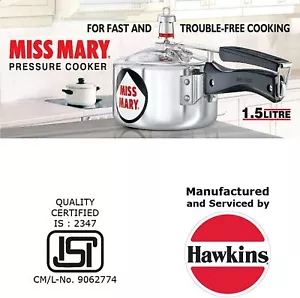 Hawkins MISS MARY Pressure Cooker 1.5 Lt Silver Aluminium Free Ship - Picture 1 of 7