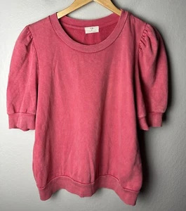 T.La Anthropologie Women's Puff Short Sleeved Sweatshirt in Vintage Pink Size XL - Picture 1 of 3