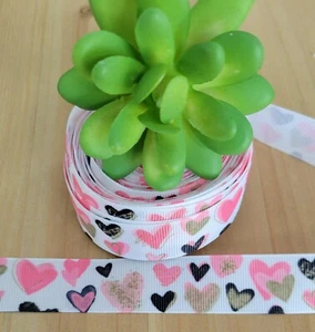 7/8" (1 YD) Valentine Grosgrain Ribbon Hearts Love Hair Bow Gift Wrap Crafts - Picture 1 of 1