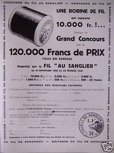 PUBLICITÉ PRESSE 1929 CONCOURS ORGANISÉ PAR LE FIL AU SANGLIER PRIX 120 000 Frs - Imagen 1 de 1