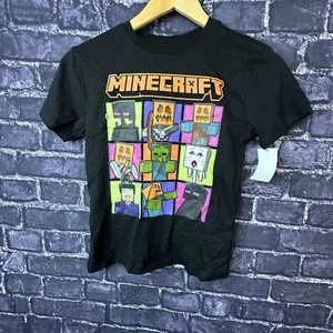 Minecraft Boys Small Black Square Halloween Short Sleeve Top Glows in Dark - Picture 1 of 5