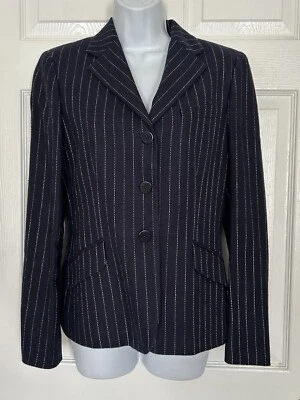Chaqueta Blazer Vintage Lauren Ralph Lauren Azul Marino y Blanco Pin Rayas Lino Talla 4 Foto 1 de 4