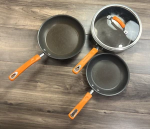 Rachael Ray Hard Anodized Nonstick 3-Quart Saute Pan w Glass Lid & 2 Frying Pans - Picture 1 of 12