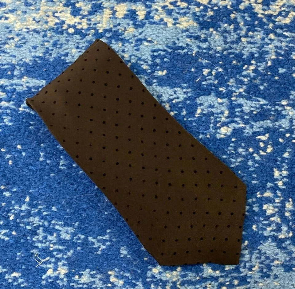 NUEVA Corbata De Colección Giorgio Armani Marrón Seda Terciopelo Lunares Italia Foto 1 de 4