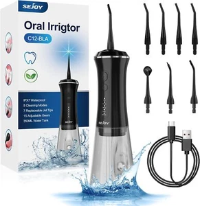 Cordless Water Flosser for Teeth Cleaner Dental Oral Irrigator with 9 Jet Tips  - Picture 1 of 9