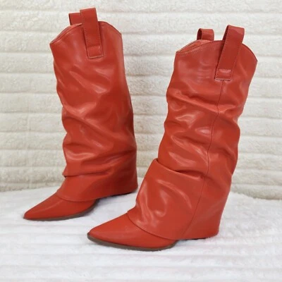 Humbled Orange Skirted Fold Over Western Cowgirl Boots - Image 1 of 4