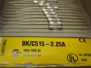 5 Eaton Bussmann C515-2.25A 5 x 15mm Axial Leaded Time Delay Glass Tube Fuses - Bild 1 von 1