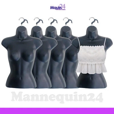 5 Mannequin Female Torsos - Lot of 5 Black Plastic Women's Hanging Dress Forms  - Image 1 of 4