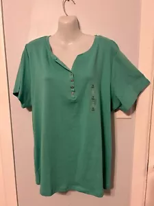 NWT Karen Scott Mint Condition Green V-Neck Top with Short Sleeve Plus Size 1X - Picture 1 of 3