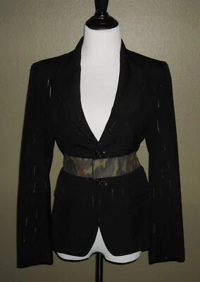 全新无标签 Comme Des Garcons 女式迷彩西装外套 S 码黑色 — 第 1/4 张图片