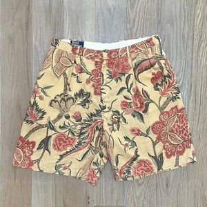 Vintage 80s Polo Ralph Lauren Linen Floral Pattern Shorts Summer Beach 34 USA - Picture 1 of 11