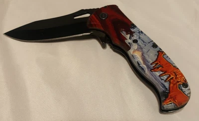 Cuchillo Buck Plegable Asistente de Resorte 3.25" Snowy River Ciervos Grupo Escena con Clip para Cinturón Foto 1 de 4