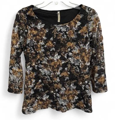 Белый олень цветочный кружева верхний черный золотой серебряный осени печати 3/4 чистый рукав женщин S - Изображение 1 из 4