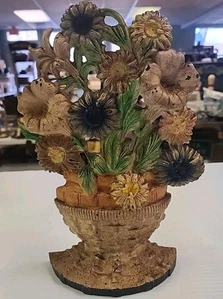 Antique Vintage Hubley #470 Door Stop Roses Basket Floral Cast Iron, 9" High - Picture 1 of 10