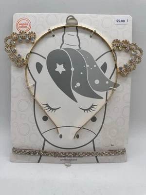 Juego de diadema y gargantilla corona unicornio para niños Wonder Nation diamantes de imitación dorados nuevo con etiquetas Foto 1 de 2