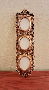 Cornice portafoto dorata tripla foto ornata ovale legno intagliato a mano vintage 17,5 x 4,5 - Foto 1 di 9