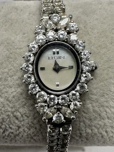 Elgin EG130 New Battery Ladies MOP Watch 17MM 7" Swarovski Crystals L28 - Picture 1 of 12