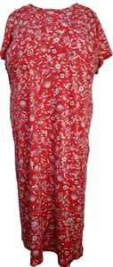 Land's End Plus 3X Maxi Midi Shift Dress 24 - 26W 100% Cotton Knit Red Floral - Picture 1 of 7