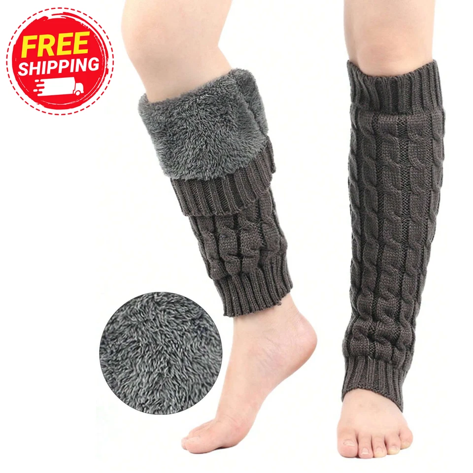 Womens Knitted Woolen Leg Warmers Twists Socks Solid Crochet Winter Boot Sock - Image 1 of 4