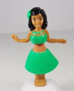 SOLAR POWERED HAWAIIAN HULA DANCING GIRL ALOHA DARK GREEN SKIRT LEI AND FLOWER - Picture 1 of 9