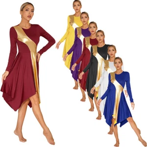 Abbigliamento da ballo donna manica lunga asimmetrico lode color block culto chiesa - Foto 1 di 64