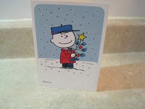 PEANUTS WEIHNACHTSKARTE CHARLIE BRAUN HÄLT WEIHNACHTSBAUM GLITZER - Bild 1 von 4