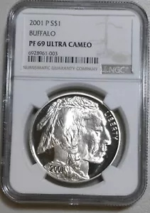2001 P Buffalo Silver Commemorative $1 Dollar Proof Coin NGC PF69 Ultra Cameo - Picture 1 of 3