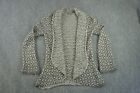 Wooden Ships Sweater Women Large Gray White Cardigan Knit Open Front Wool Blend