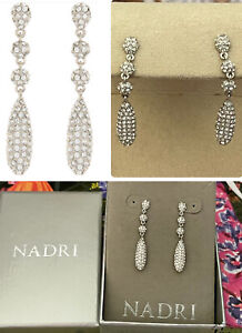 Nadri CZ Linear Teardrop Earrings, Silvertone, New in box, $55