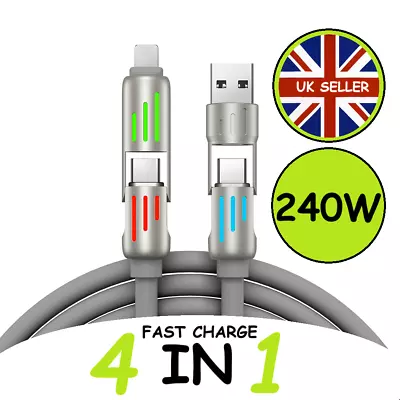 240W 4-in-1 Multi Fast Charging Cable Lead USB TYPE C for iPhone samsung android - Image 1 of 4