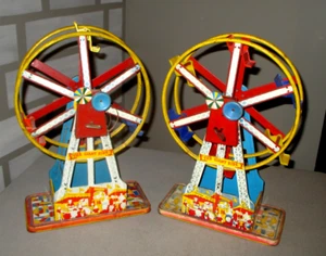 2- 1950'S OHIO ART- TIN WIND- UP THE GIANT RIDE FERRIS WHEEL- CARNIVAL TOY-17" - Picture 1 of 17