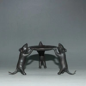  Statua candelabro topo ratto fatto a mano in rame antico cinese collezione - Foto 1 di 9