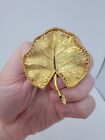 Vintage BSK Gold Tone Stylized Lily Pad Leaf Textured Open Work Pin