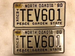 1980 NORTH DAKOTA Peace Garden State Truck License Plate TEV601 PAIR - Picture 1 of 1