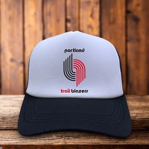 Portland Trailblazers Mens Trucker Hat Black Snapback 1970 Throwback Logo Cap - Picture 1 of 6