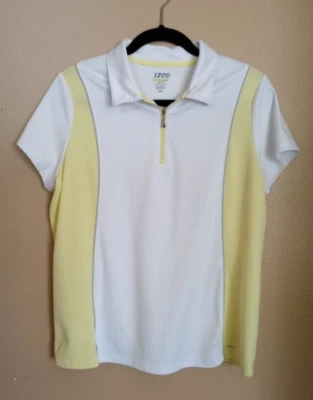 Camisa polo de golf IZOD para mujer función extrema genial FX PerformX blanca/amarilla talla L Foto 1 de 4