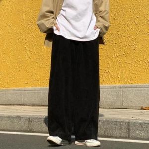 Donna Uomo Spesso Pantaloni di Velluto a Gamba Larga Coulisse Elastico Vita Chic - Foto 1 di 14