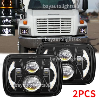 Fit Chevy C6500 C7500 Kodiak S10 Truck 7x6 5x7 LED Headlight with Halo DRL Turn - Image 1 of 4