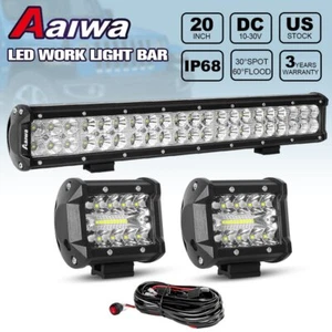 20inch LED Light Bar Flood Spot + 2x 4" Cube Pods + Wiring Kit Offroad SUV ATV - Picture 1 of 18