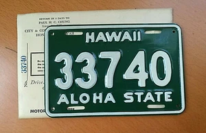1961 REAL HAWAII STATE MOTORCYCLE LICENSE PLATE NUMBER TAG ALOHA STATE HI GREEN - Picture 1 of 1