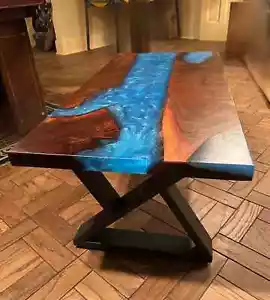 Wood Table Top | Live Edge River Epoxy Resin Table | Custom Dining Table - Picture 1 of 6